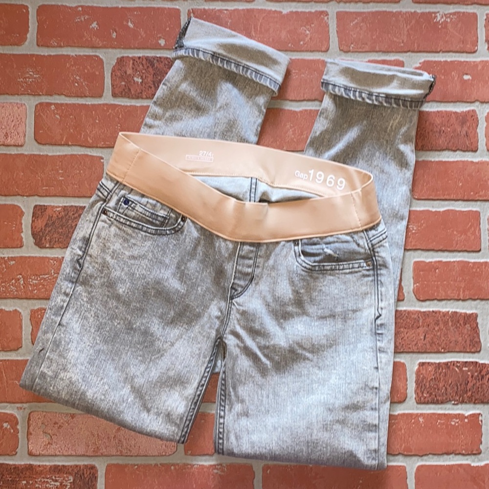 GAP maternity white washed gray stretch waistband skinny jeans